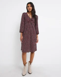 Geo Print Ruched Tie Neck A-Line Dress| Geo Print -MONSON Clothing Shop x01fh968754w
