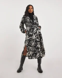 Satin Dobby Floral Wrap Dress| Mono Floral