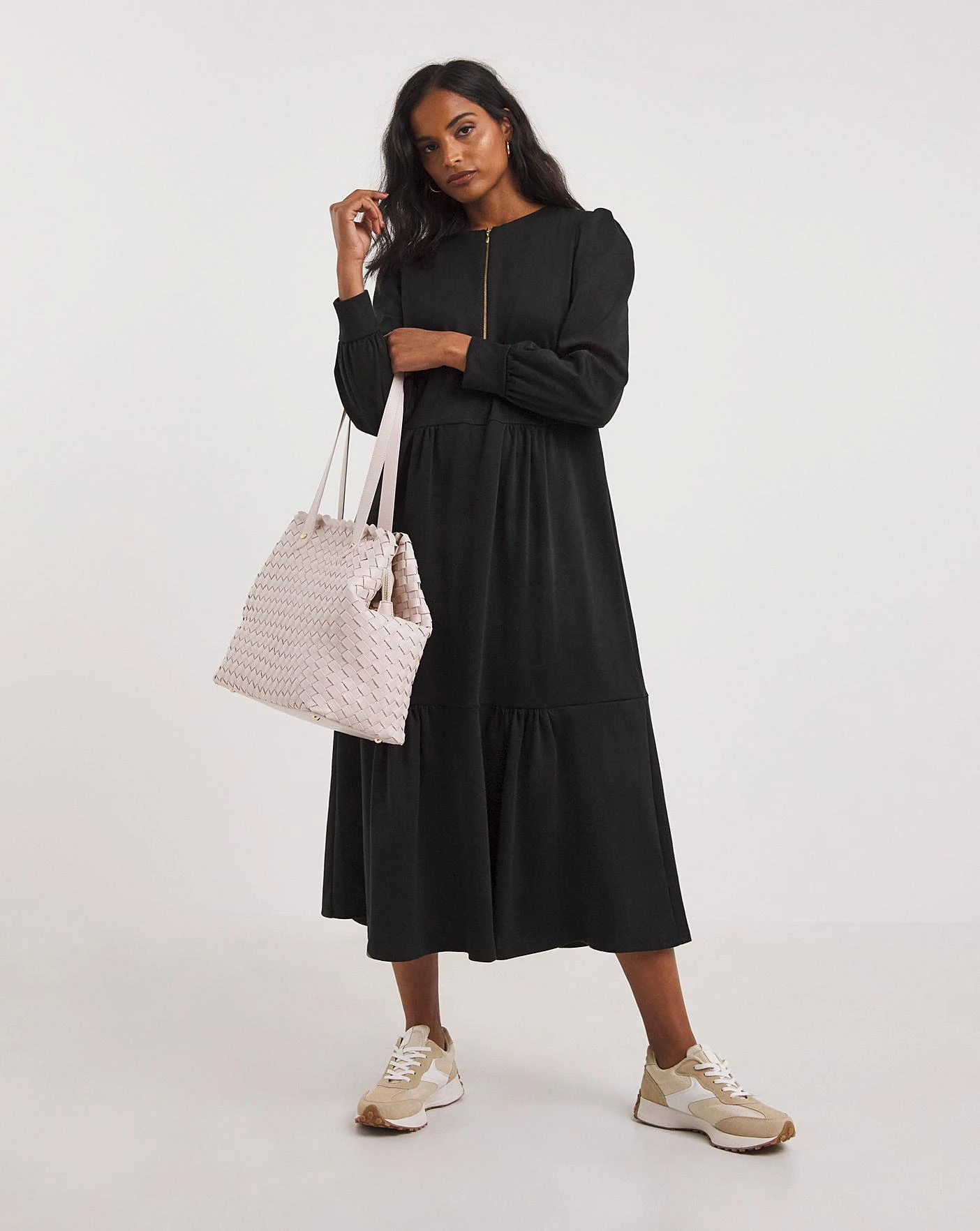 New Improved Tiered Ponte Dress| Black 1 New Improved Tiered Ponte Dress| Black