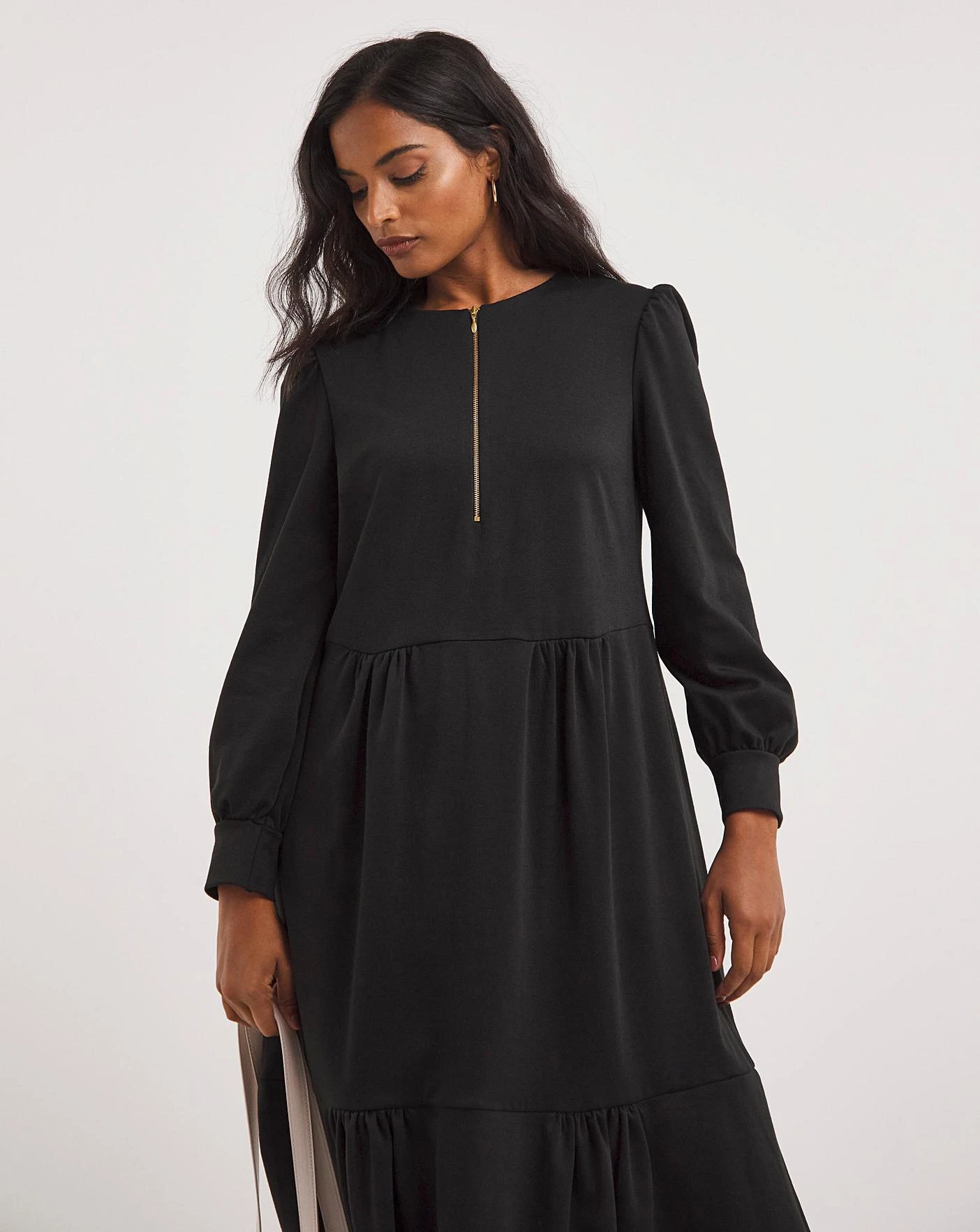 New Improved Tiered Ponte Dress| Black 3 New Improved Tiered Ponte Dress| Black - Image 3