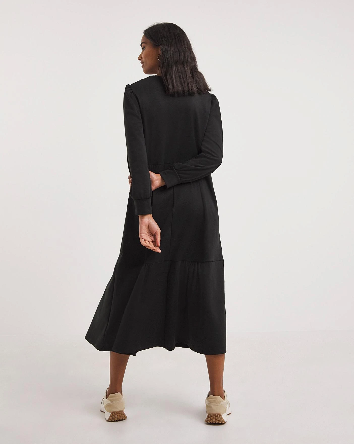 New Improved Tiered Ponte Dress| Black 4 New Improved Tiered Ponte Dress| Black - Image 4