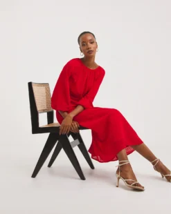 Textured Puff Sleeve Tie Back Dress| Red -MONSON Clothing Shop x01gh516721w