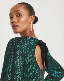 Tie Back Sequin Shift Dress| Emerald -MONSON Clothing Shop x01gh578749w