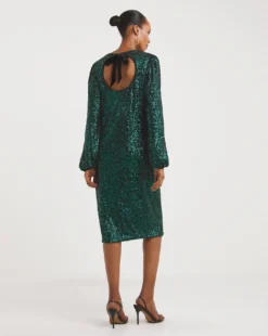 Tie Back Sequin Shift Dress| Emerald -MONSON Clothing Shop x01gh578750w