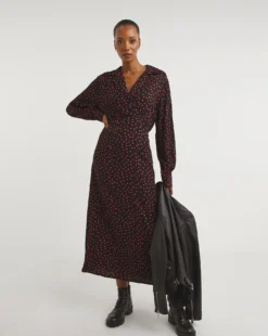 Collared Viscose Midi Tea Dress| Spot Print