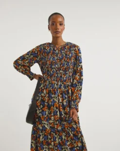 Zip Front Shirred Bodice Smock Dress| Multi Coloured Floral 6 Zip Front Shirred Bodice Smock Dress| Multi Coloured Floral -MONSON Clothing Shop x01gh598794w