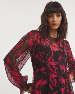 Printed Godet Hem Midi Dress| Red Print -MONSON Clothing Shop x01gh631794w