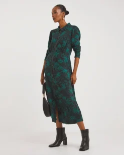 Printed Soft Touch Jersey Zip Front Midi Dress| Teal Print -MONSON Clothing Shop x01gh650761w