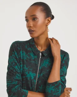 Printed Soft Touch Jersey Zip Front Midi Dress| Teal Print -MONSON Clothing Shop x01gh650762w