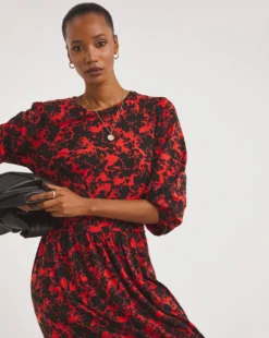 Soft Touch Midi Smock Dress| Red/Black Prt -MONSON Clothing Shop x01gh659720w