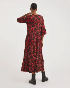 Soft Touch Midi Smock Dress| Red/Black Prt -MONSON Clothing Shop x01gh659722w