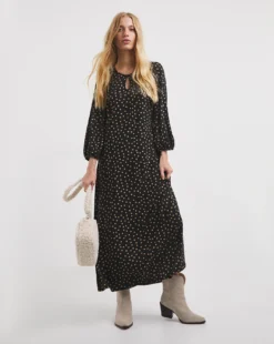 Black Spot Keyhole Soft Touch Jersey Dress| Black Spotted