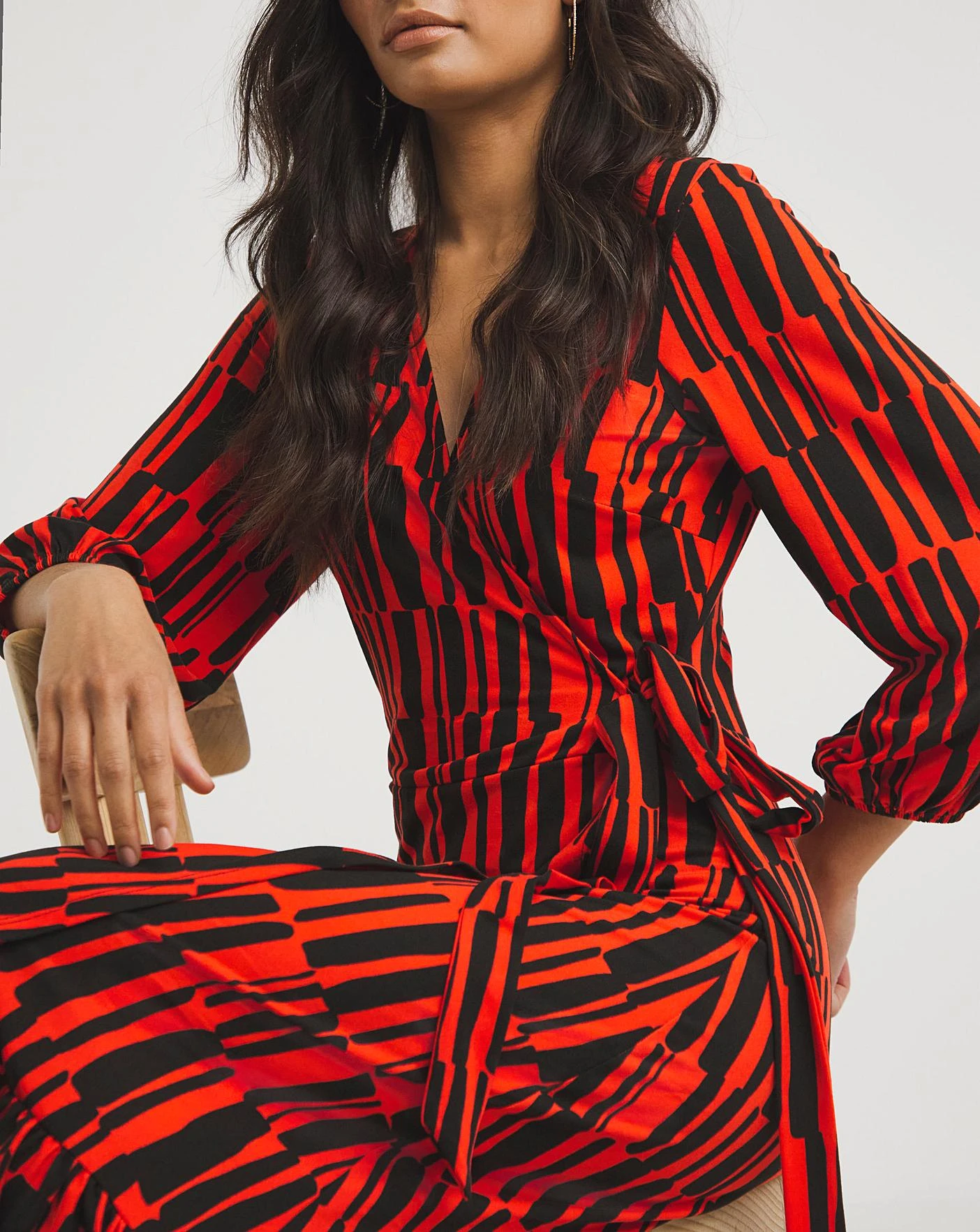 Soft Touch Midi Wrap Dress| Black/Red Print 2 Soft Touch Midi Wrap Dress| Black/Red Print - Image 2