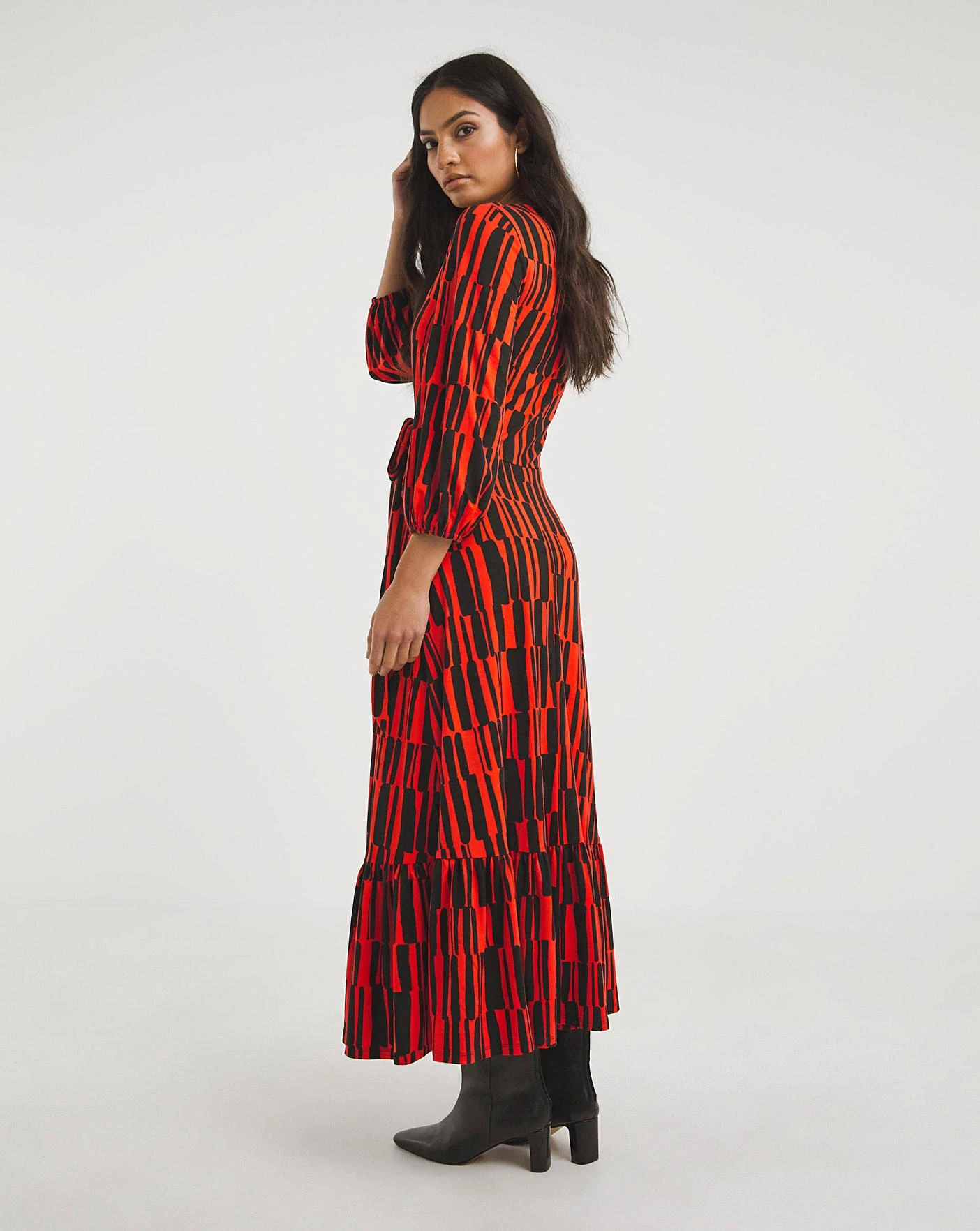 Soft Touch Midi Wrap Dress| Black/Red Print 4 Soft Touch Midi Wrap Dress| Black/Red Print - Image 4