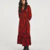Soft Touch Midi Wrap Dress| Black/Red Print