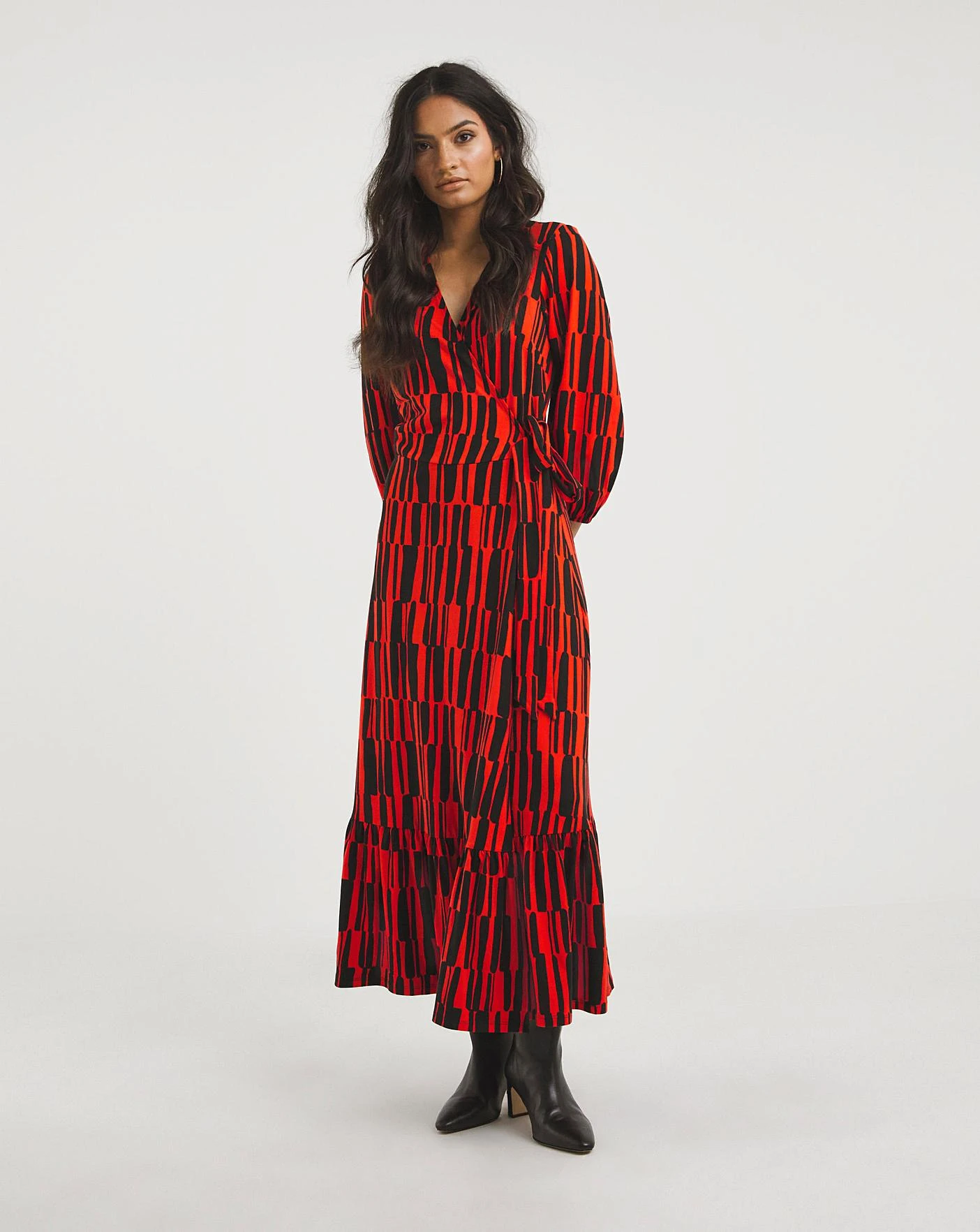 Soft Touch Midi Wrap Dress| Black/Red Print 1 Soft Touch Midi Wrap Dress| Black/Red Print