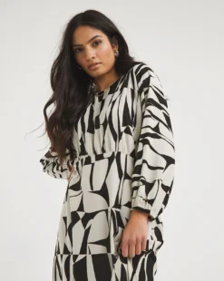Mono Print Balloon Sleeve Tea Dress| Mono Print -MONSON Clothing Shop x01gh733707w