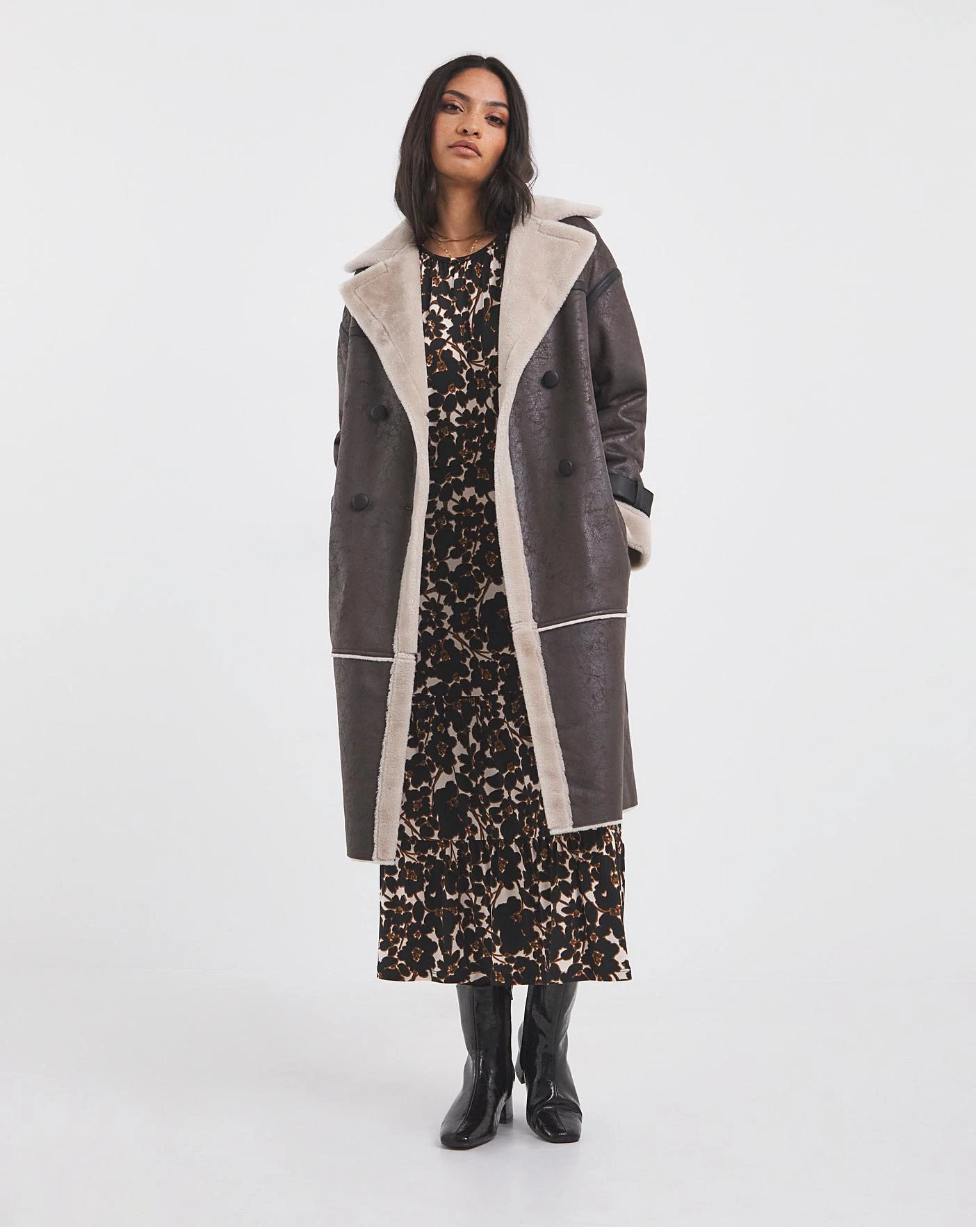 Open Tie Back Midi Jersey Smock Dress| Brown Multi-coloured 3 Open Tie Back Midi Jersey Smock Dress| Brown Multi-coloured - Image 3