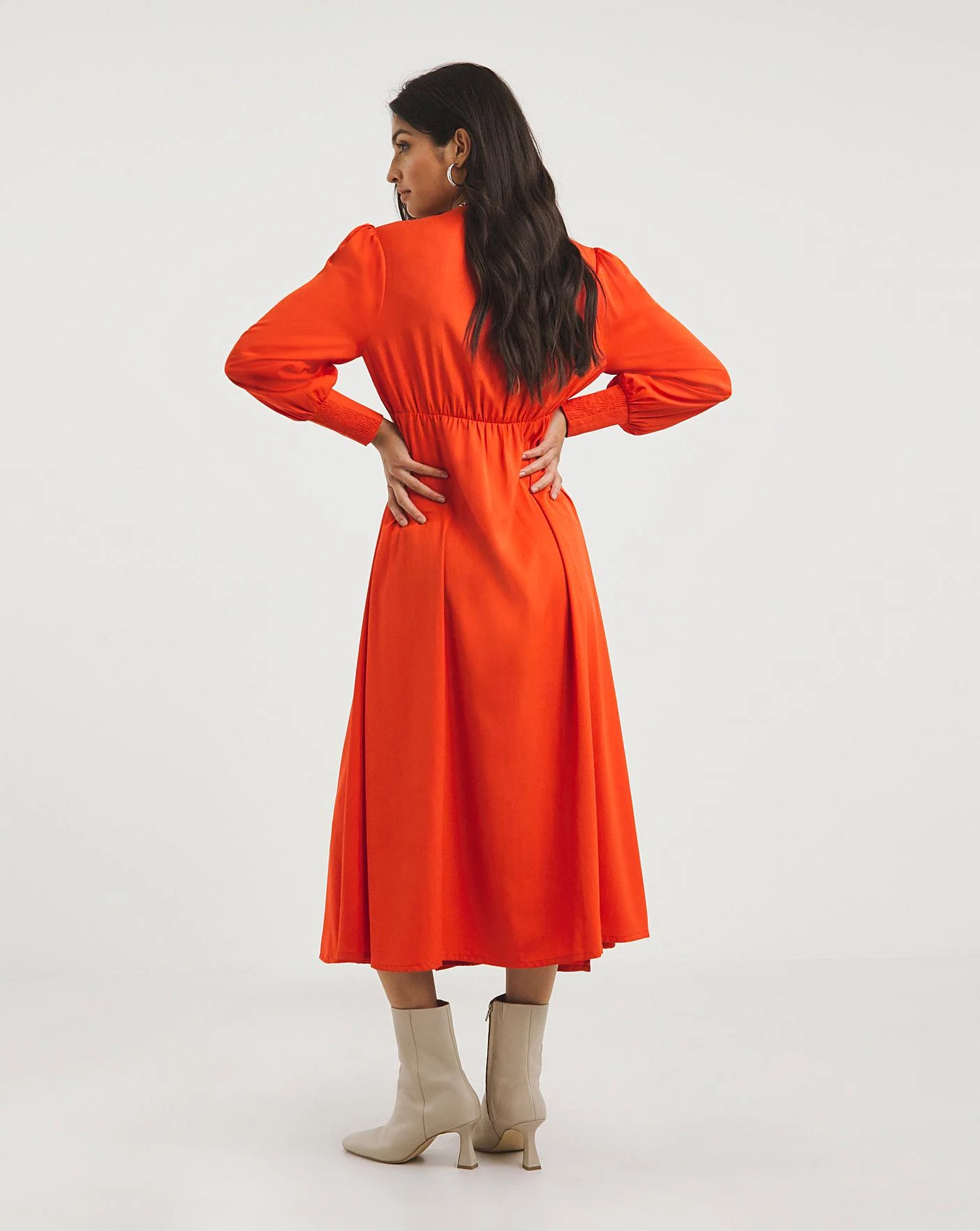 Asymmetric Wrap Button Tea Dress| Red Orange 2 Asymmetric Wrap Button Tea Dress| Red Orange - Image 2
