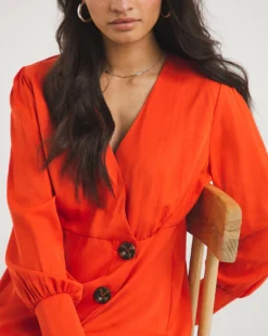 Asymmetric Wrap Button Tea Dress| Red Orange 6 Asymmetric Wrap Button Tea Dress| Red Orange -MONSON Clothing Shop x01gh899706w