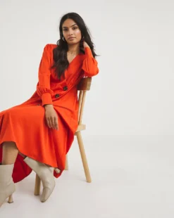 Asymmetric Wrap Button Tea Dress| Red Orange 7 Asymmetric Wrap Button Tea Dress| Red Orange -MONSON Clothing Shop x01gh899708w