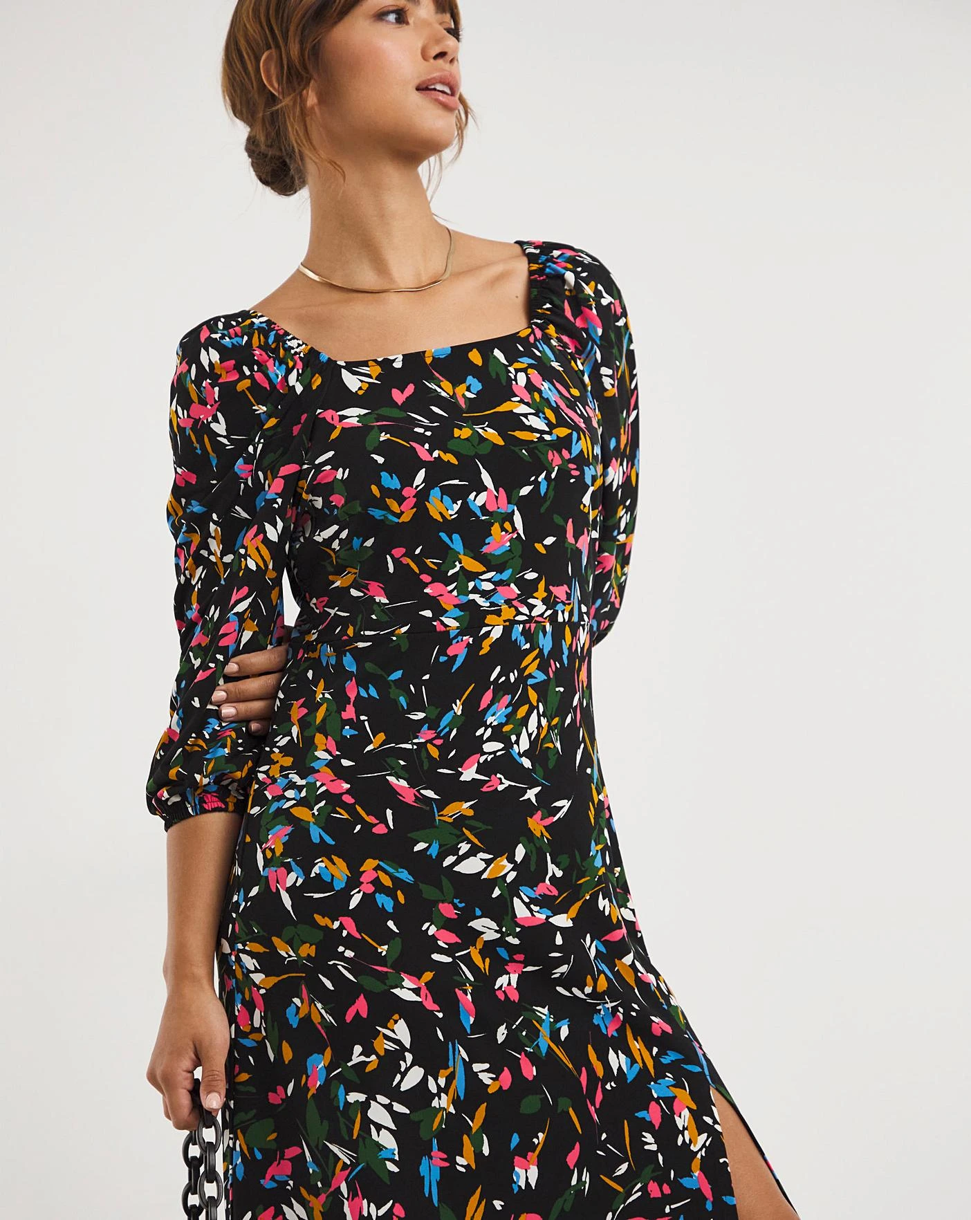 Square Neck Jersey Midi Dress| Multi Print 2 Square Neck Jersey Midi Dress| Multi Print - Image 2