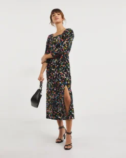 Square Neck Jersey Midi Dress| Multi Print