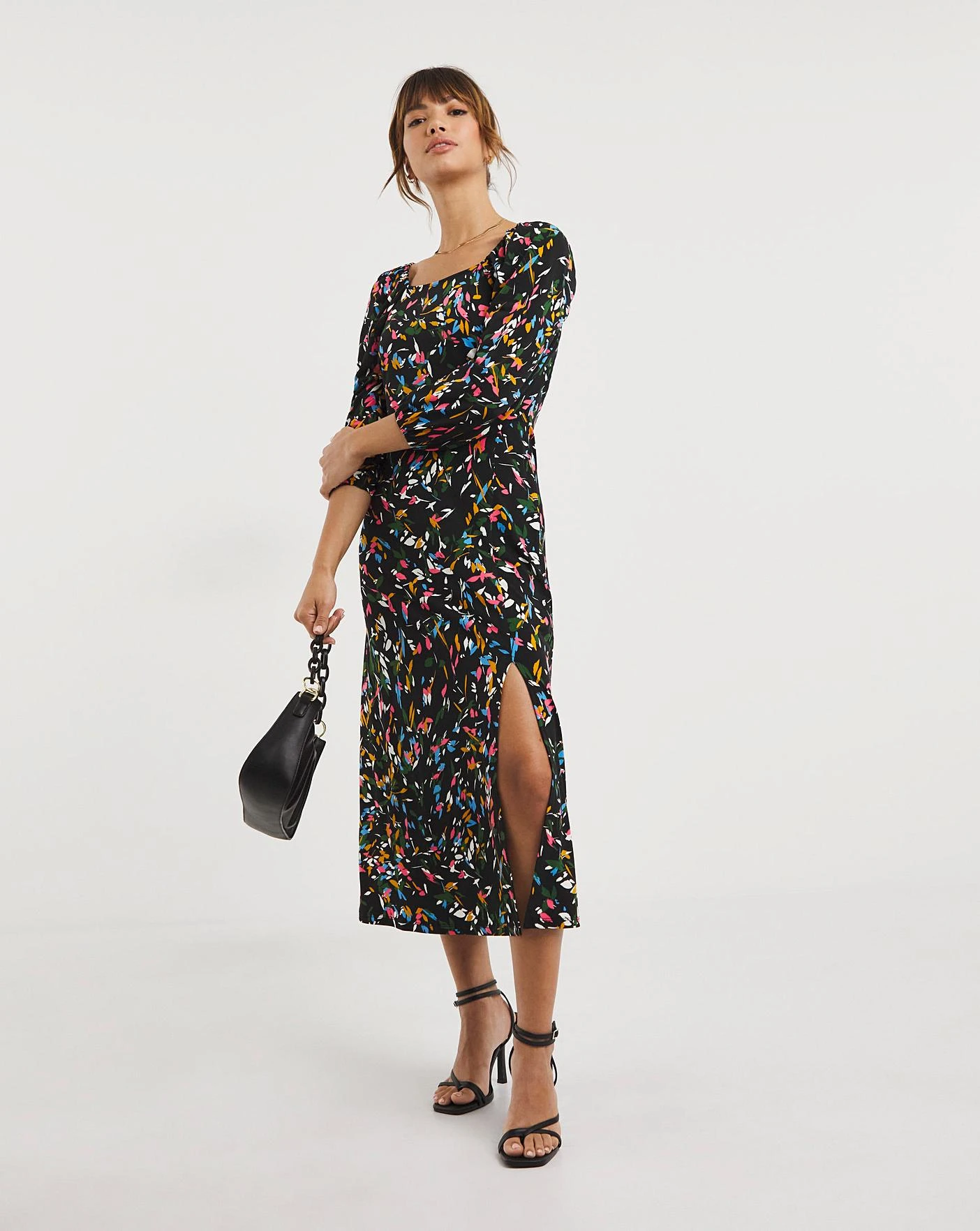 Square Neck Jersey Midi Dress| Multi Print 1 Square Neck Jersey Midi Dress| Multi Print