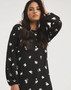 Balloon Sleeve Soft Touch A-Line Jersey Dress| Mono Print -MONSON Clothing Shop x01gh944706w