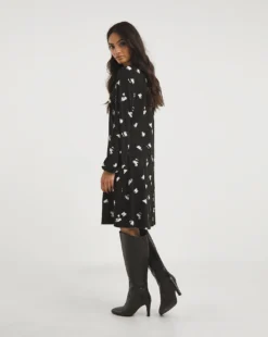Balloon Sleeve Soft Touch A-Line Jersey Dress| Mono Print -MONSON Clothing Shop x01gh944707w
