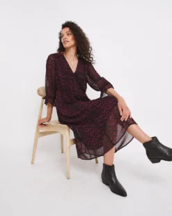 Joe Browns Chifton Animal Print Midi Dress| Wine