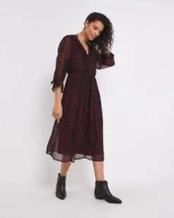 Joe Browns Chifton Animal Print Midi Dress| Wine -MONSON Clothing Shop x01gv746754w