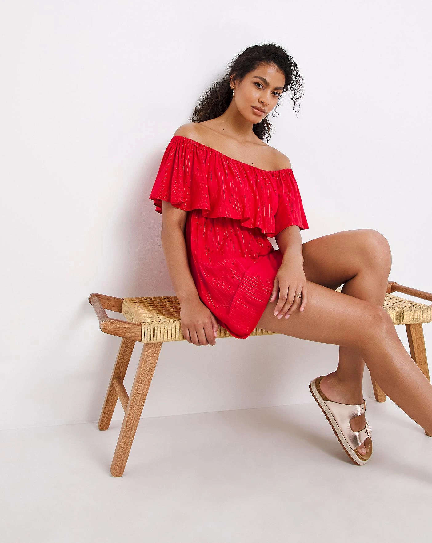 Simply Be Value Bardot Beach Dress| Red 4 Simply Be Value Bardot Beach Dress| Red - Image 4