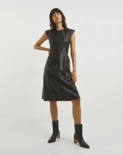 French Connection Etta Recycled Vegan Leather Dress| Black