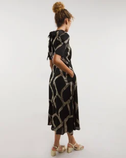 Closet London Gold Lurex Tie Dress| Black Multi -MONSON Clothing Shop x01ie998748w