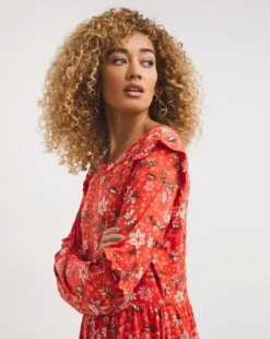 Joe Browns Floral Frill Jersey Dress| Red -MONSON Clothing Shop x01if522721w