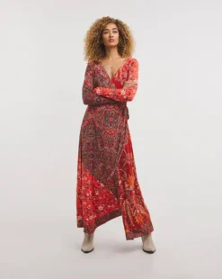 Joe Browns Paisley Boho Wrap Red Jersey Maxi Dress| Red Multicolour