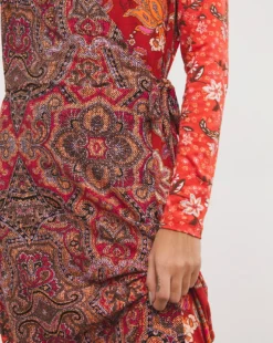 Joe Browns Paisley Boho Wrap Red Jersey Maxi Dress| Red Multicolour -MONSON Clothing Shop x01if545721w