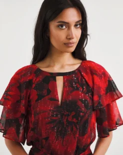 Joanna Hope Tie Waist Print Maxi Dress| Red Print -MONSON Clothing Shop x01ii143779w