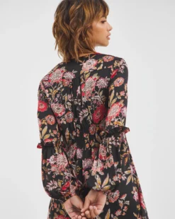 Joanna Hope Shirred Detail Satin Maxi Dress| Print -MONSON Clothing Shop x01ii202733w