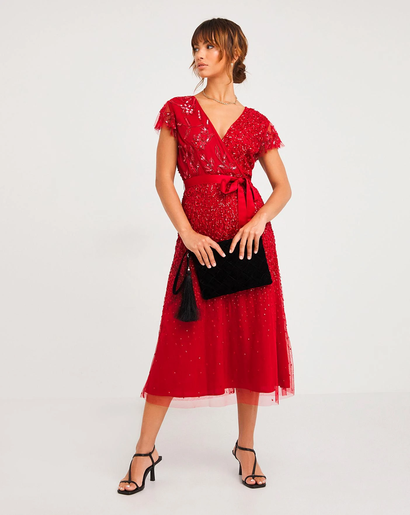 Joanna Hope Beaded Midi Dress| Red 1 Joanna Hope Beaded Midi Dress| Red