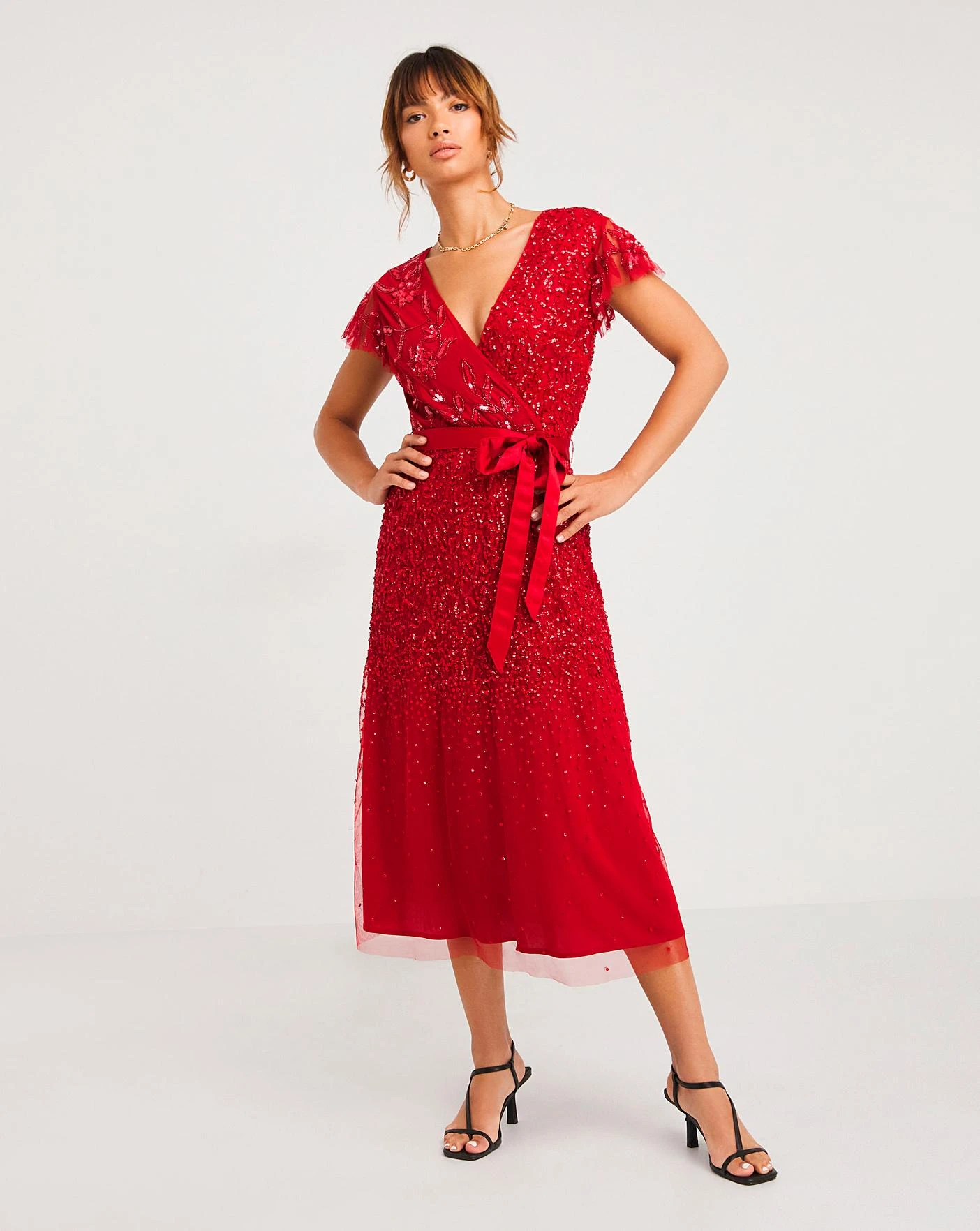 Joanna Hope Beaded Midi Dress| Red 4 Joanna Hope Beaded Midi Dress| Red - Image 4