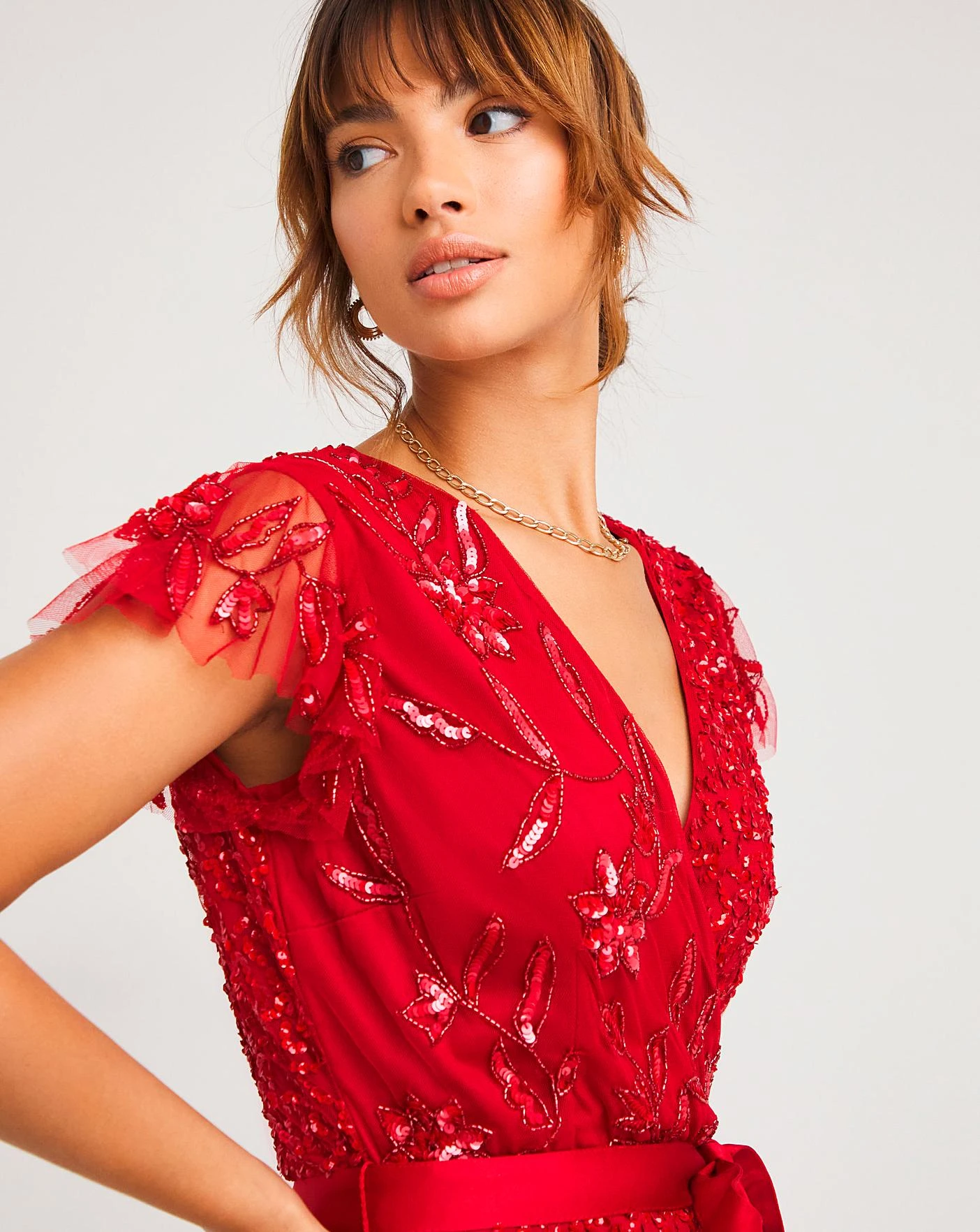 Joanna Hope Beaded Midi Dress| Red 3 Joanna Hope Beaded Midi Dress| Red - Image 3