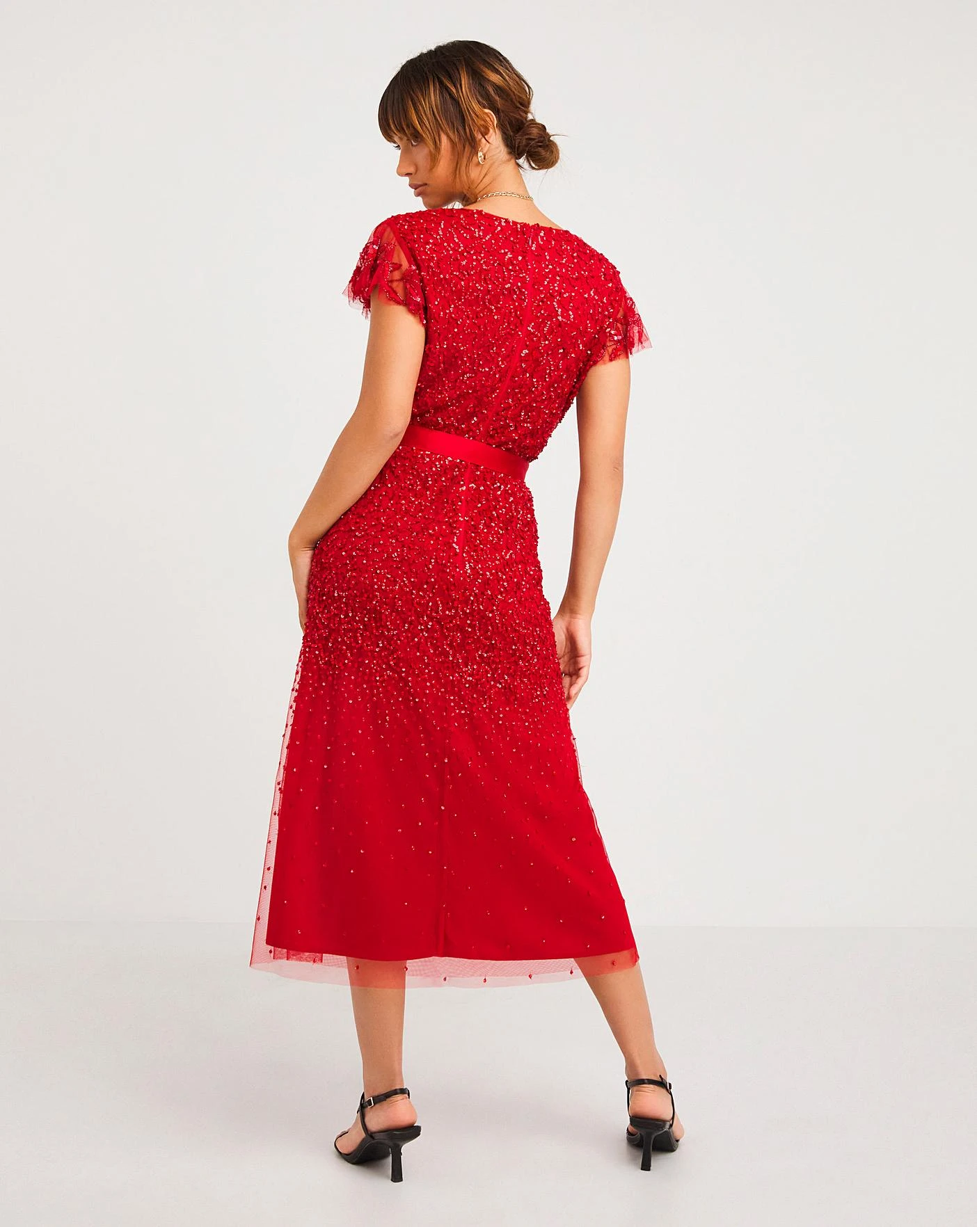 Joanna Hope Beaded Midi Dress| Red 2 Joanna Hope Beaded Midi Dress| Red - Image 2