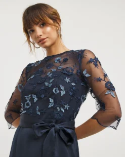 Joanna Hope Navy Embroidered Mesh Dress| Navy -MONSON Clothing Shop x01ii555705w