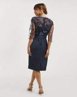 Joanna Hope Navy Embroidered Mesh Dress| Navy -MONSON Clothing Shop x01ii555707w