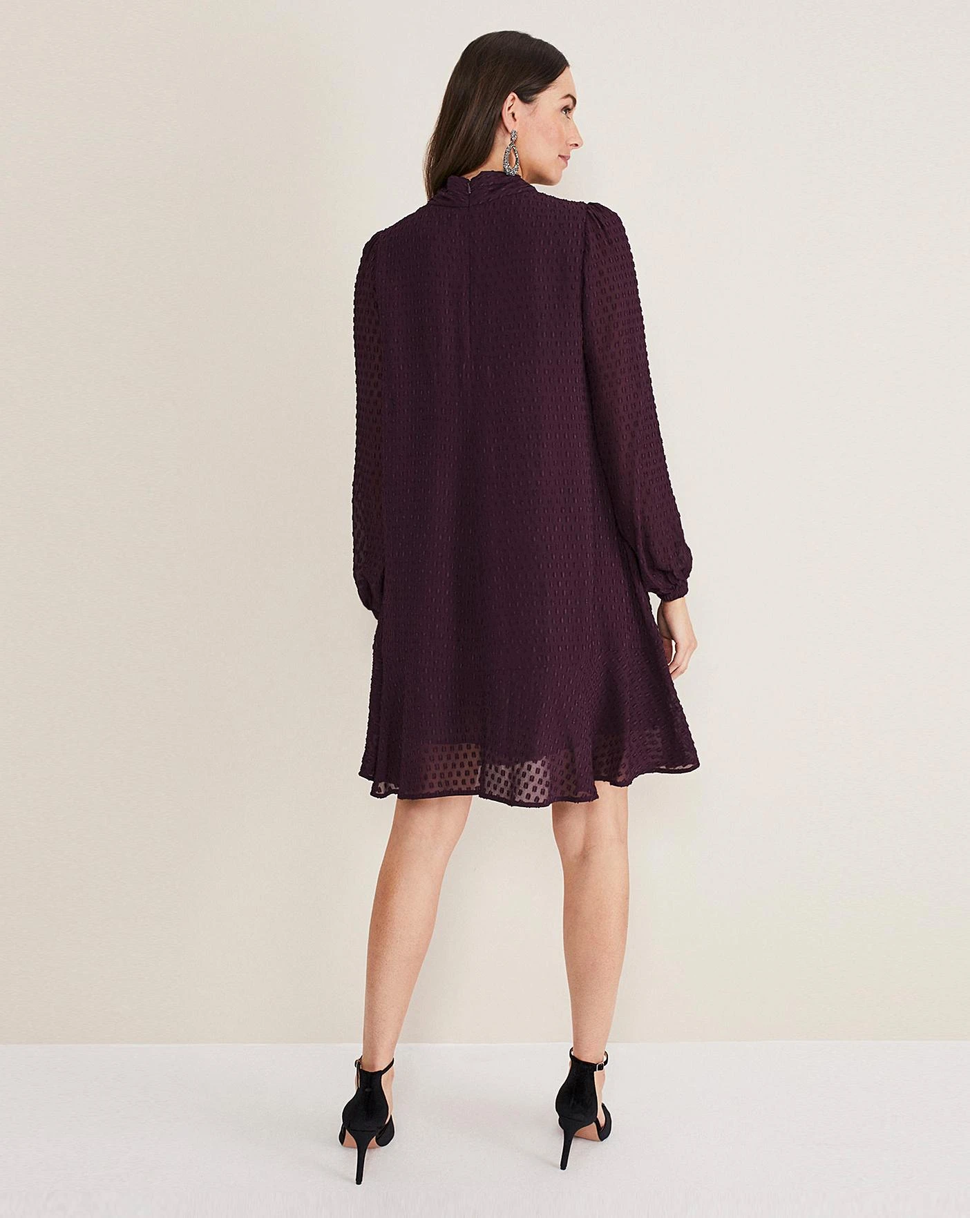 Phase Eight Everly Textured Swing Dress| Plum 2 Phase Eight Everly Textured Swing Dress| Plum - Image 2