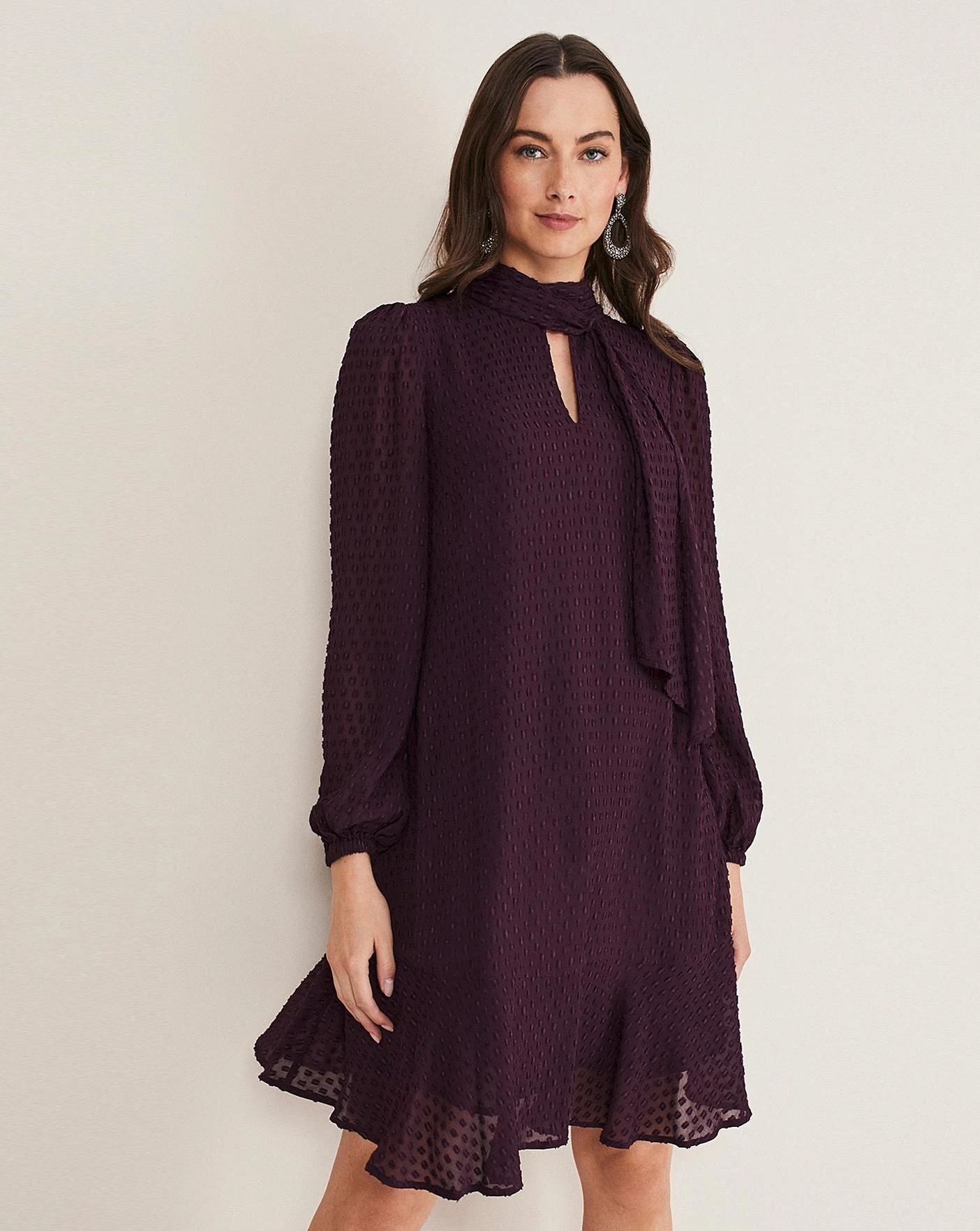 Phase Eight Everly Textured Swing Dress| Plum 1 Phase Eight Everly Textured Swing Dress| Plum