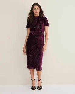 Phase Eight Kaylee Velvet Pleat Dress| Red
