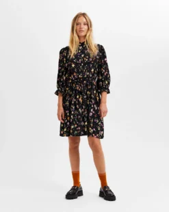Selected Femme Floral Print Shirt Dress| Black -MONSON Clothing Shop x01km867504c